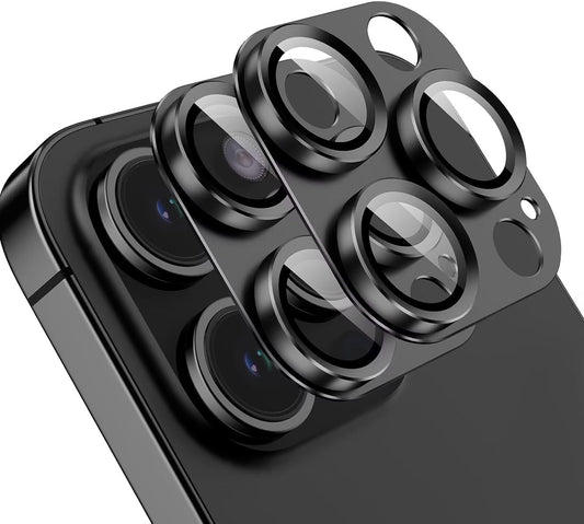 LuaOluar 2 Pack Camera Lens Protector for iPhone 15 Pro Max/iPhone 15 Pro, Aluminum Alloy Tempered Glass Camera Cover Screen, Anti-drop, Case Friendly - Black